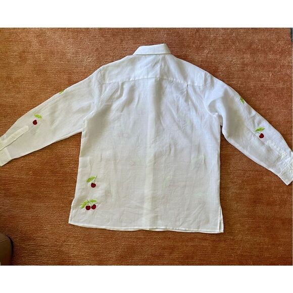 LT White Button Down Embroidered Cherry Fruit Beaded Long Sleeve Shirt Shacket - Picture 8 of 8